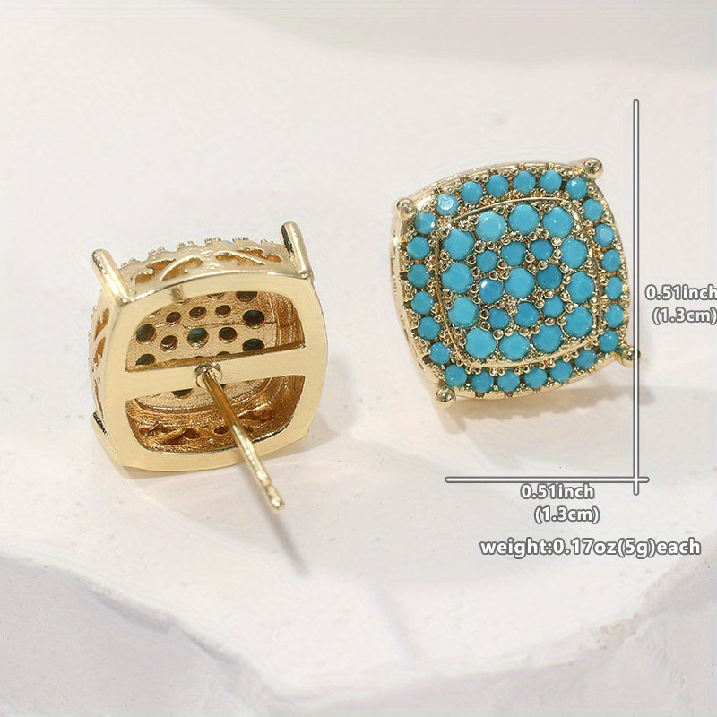 Pendientes de Stud Cuadrados de Turquesa Sintética