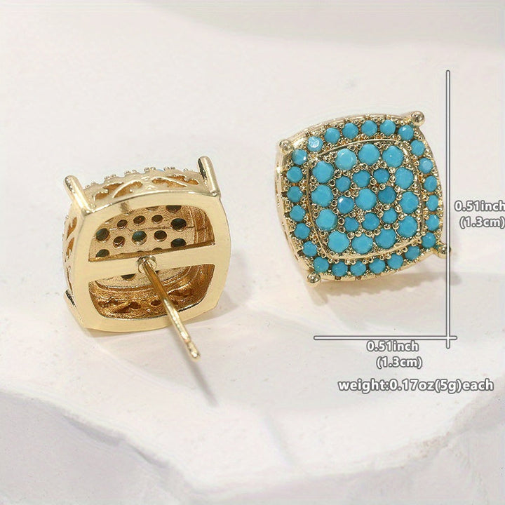 Pendientes de Stud Cuadrados de Turquesa Sintética