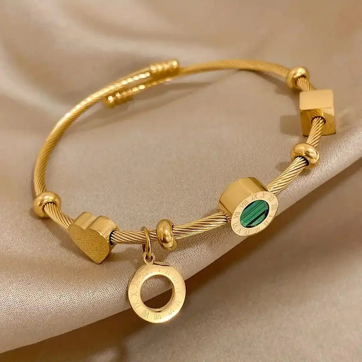 Pulsera de Encanto de Esmeralda Dorada