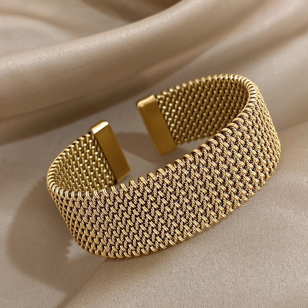 Pulsera Ajustable de Oro Dorado Trenzada