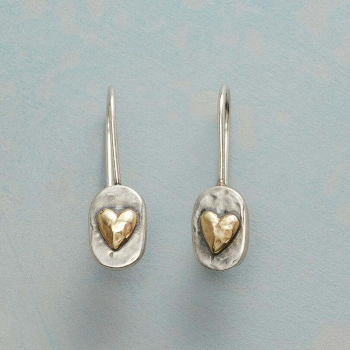 Vintage Heart Inlaid Gold Earrings