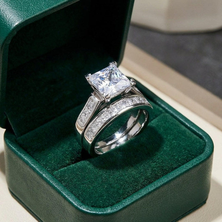 Exquisito Juego de Anillos de Promesa de Circonia