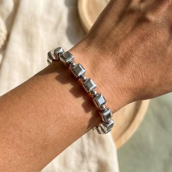Pulsera de Cuentas Cubicas de Plata Vintage