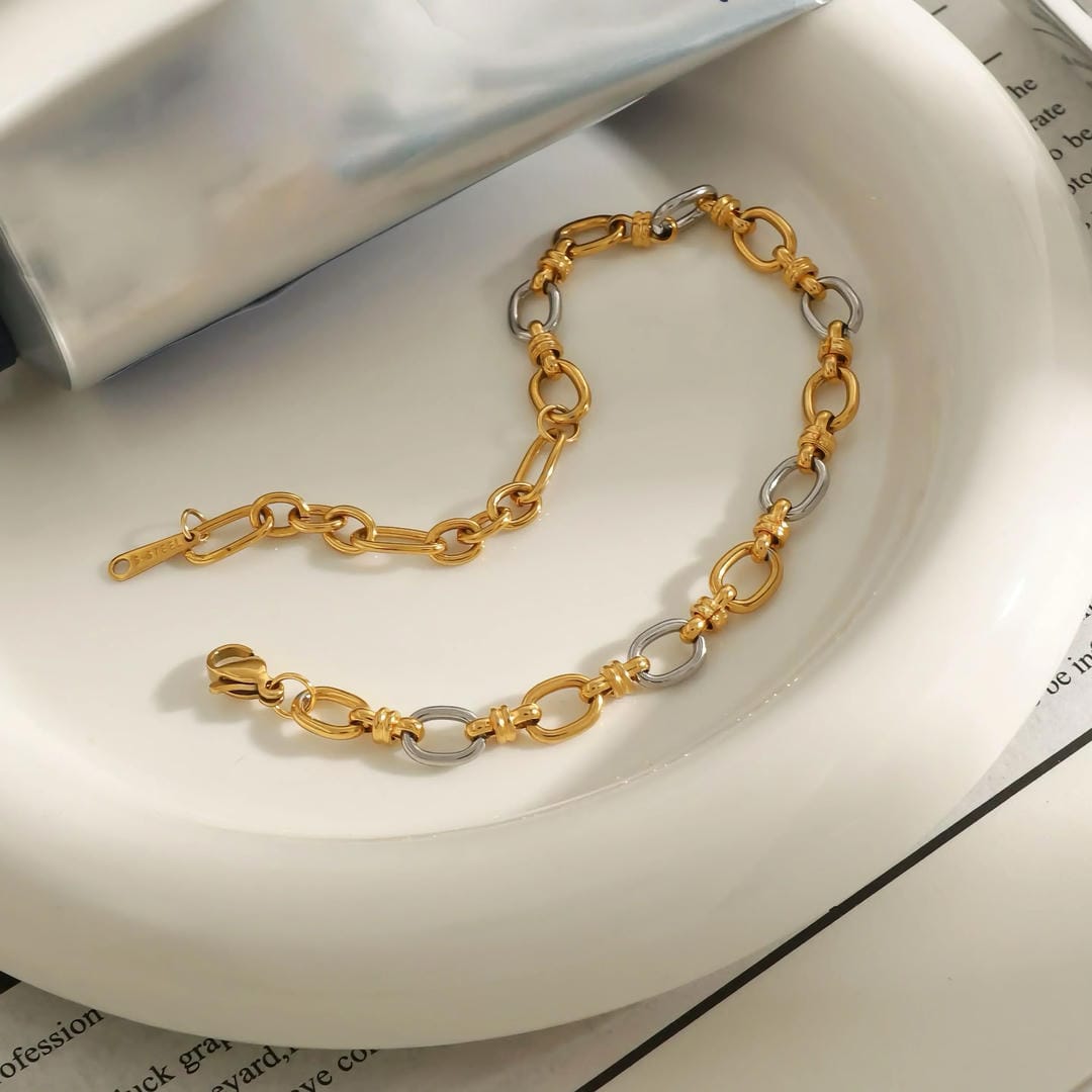 Pulsera Elegante de Oro Bicolor