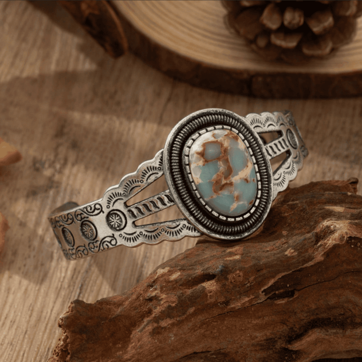 Pulsera Abierta de Imitación de Turquesa Ovalada