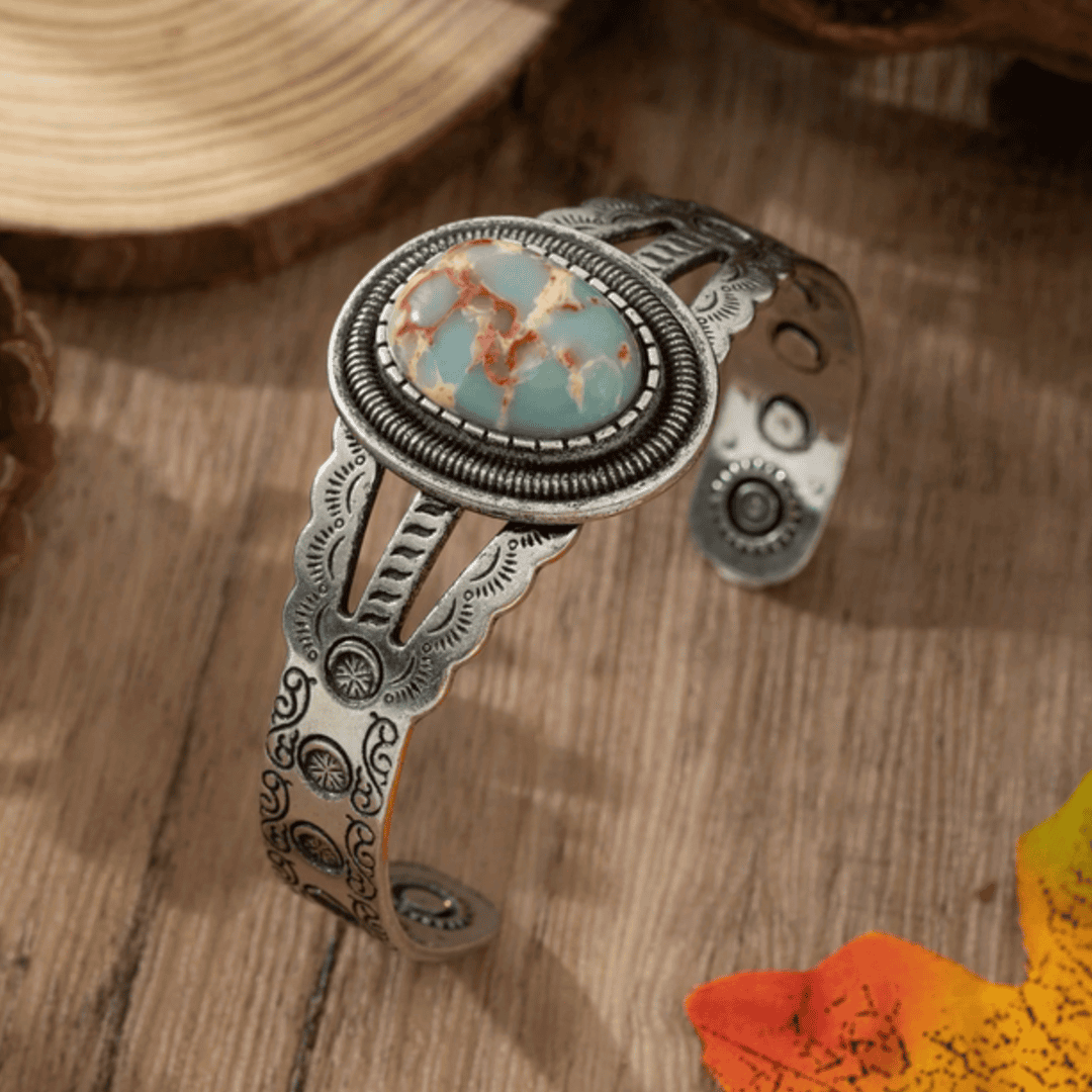 Pulsera Abierta de Imitación de Turquesa Ovalada