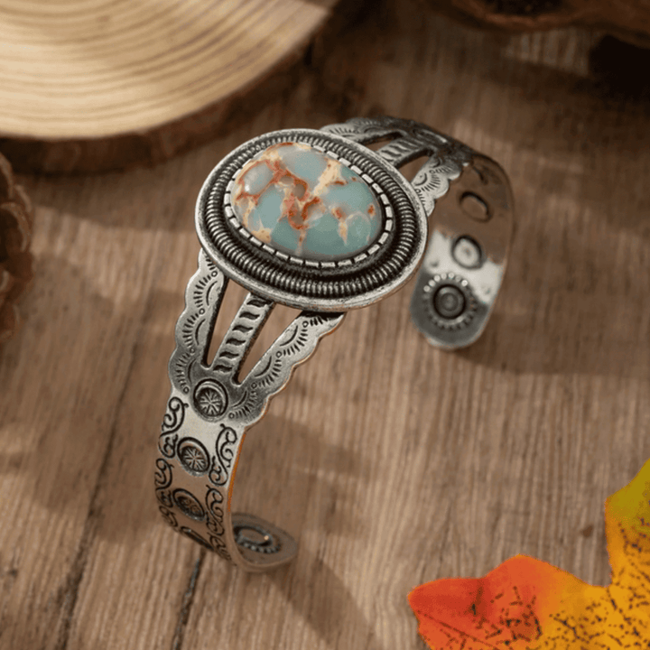 Pulsera Abierta de Imitación de Turquesa Ovalada