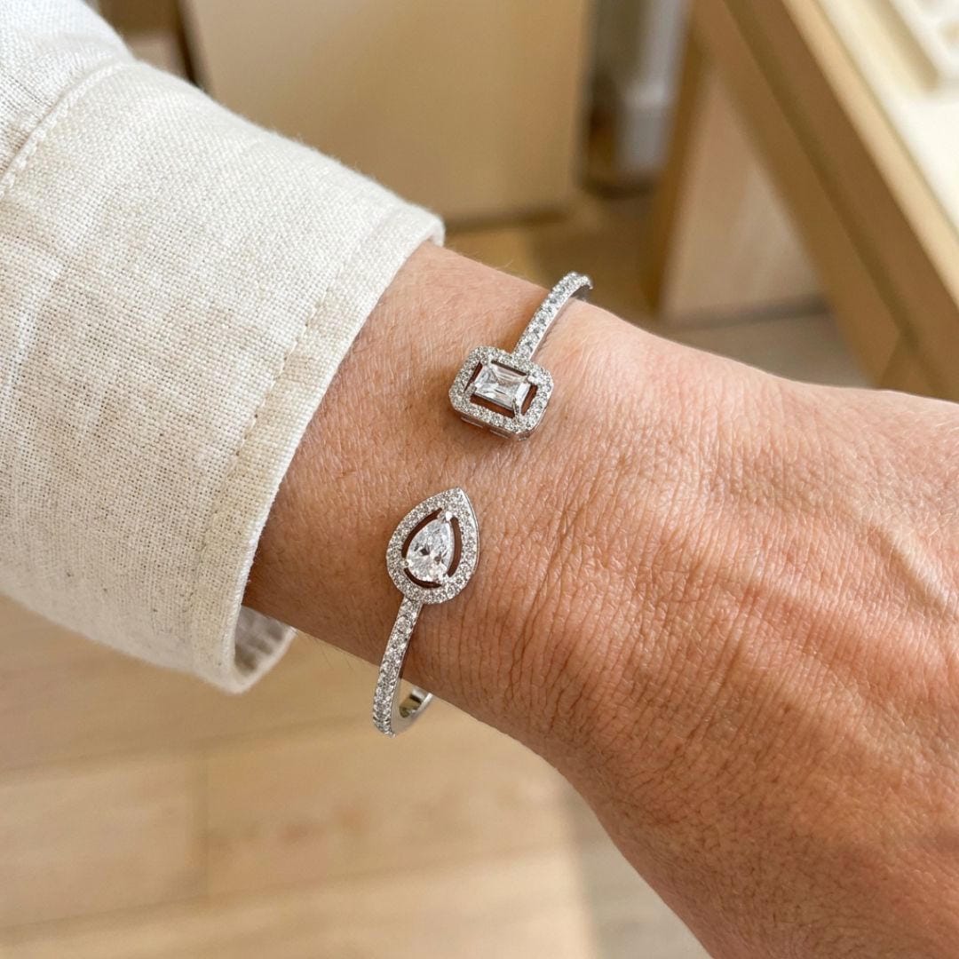 Open Gold Bracelet with Two Stones