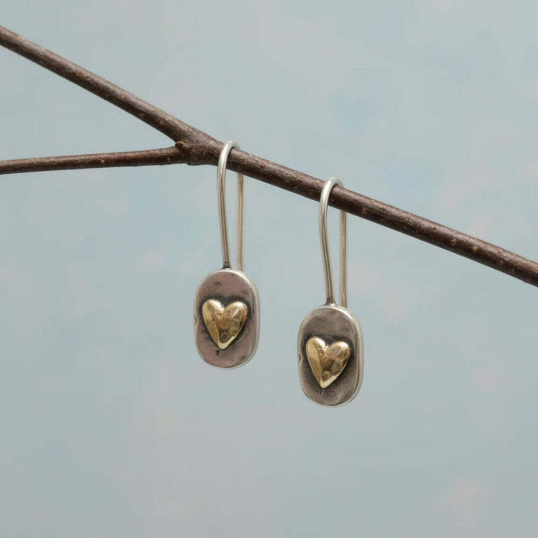 Vintage Heart Inlaid Gold Earrings