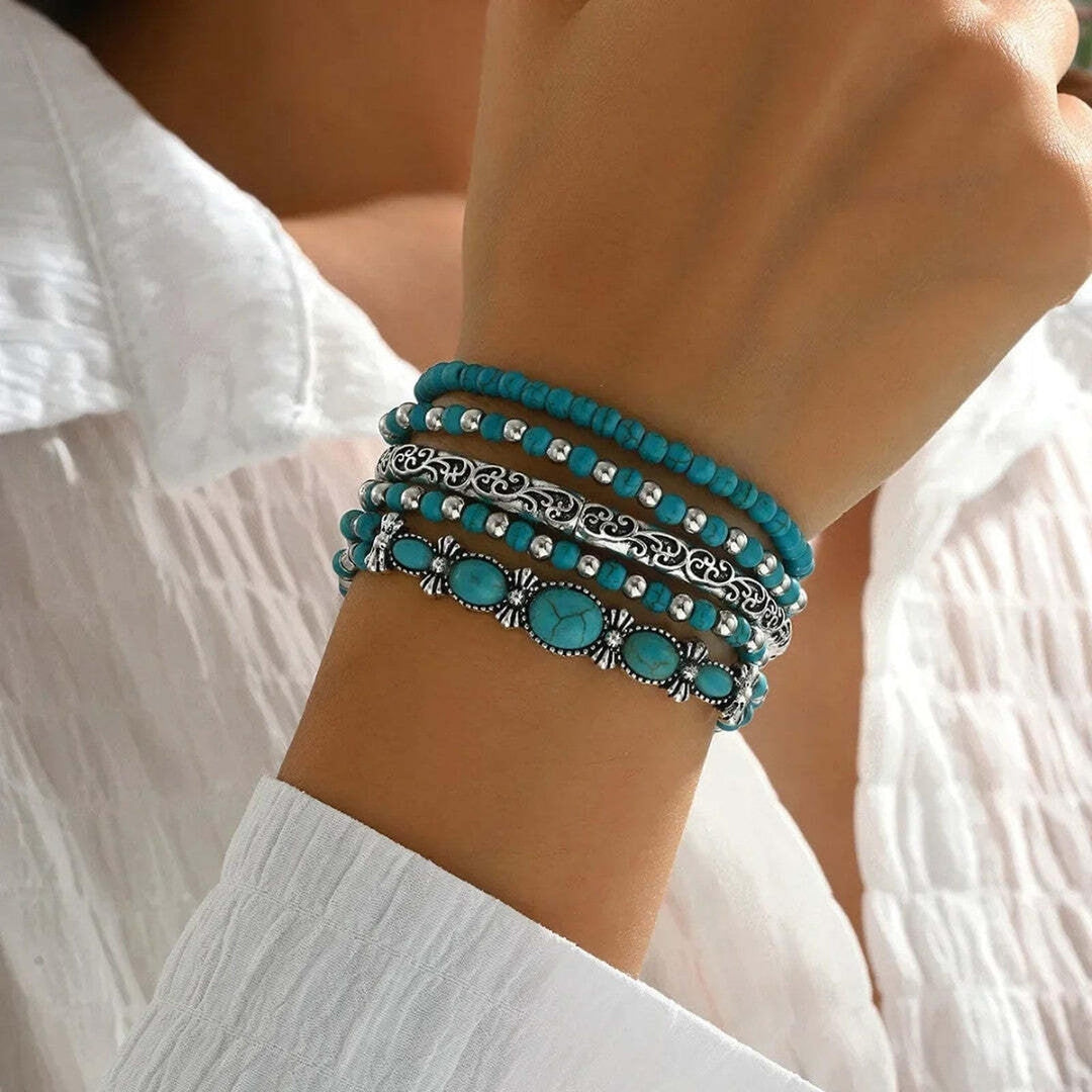 Conjunto de Pulseras Boho de Cuentas Turquesa