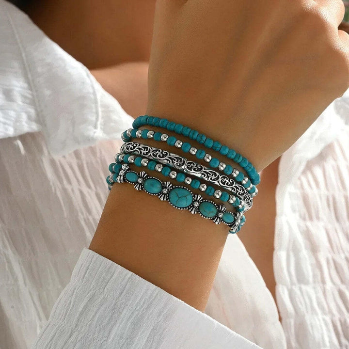 Conjunto de Pulseras Boho de Cuentas Turquesa