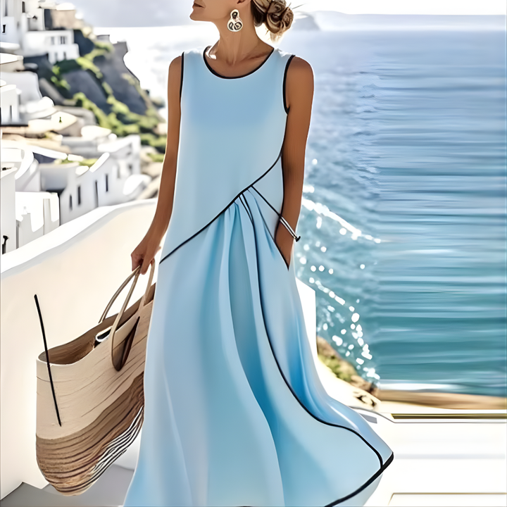 Brenda | Elegante Vestido Maxi de Verano Sin Mangas con Color Block