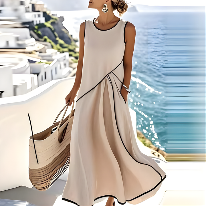 Brenda | Elegante Vestido Maxi de Verano Sin Mangas con Color Block