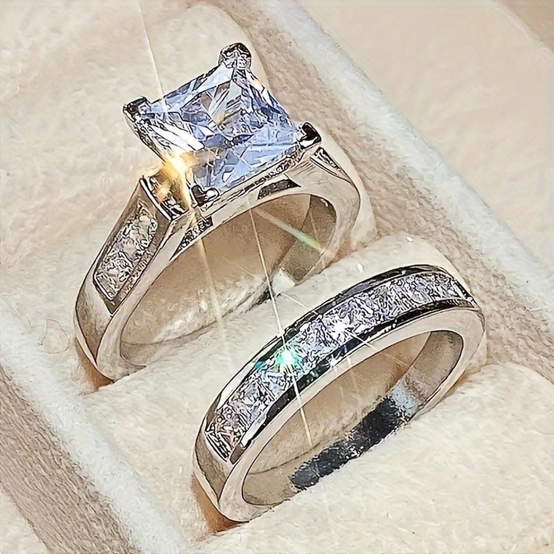 Exquisito Juego de Anillos de Promesa de Circonia