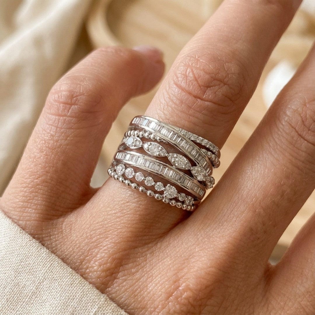 Silver Ring with Vintage Layered Cubic Zirconia