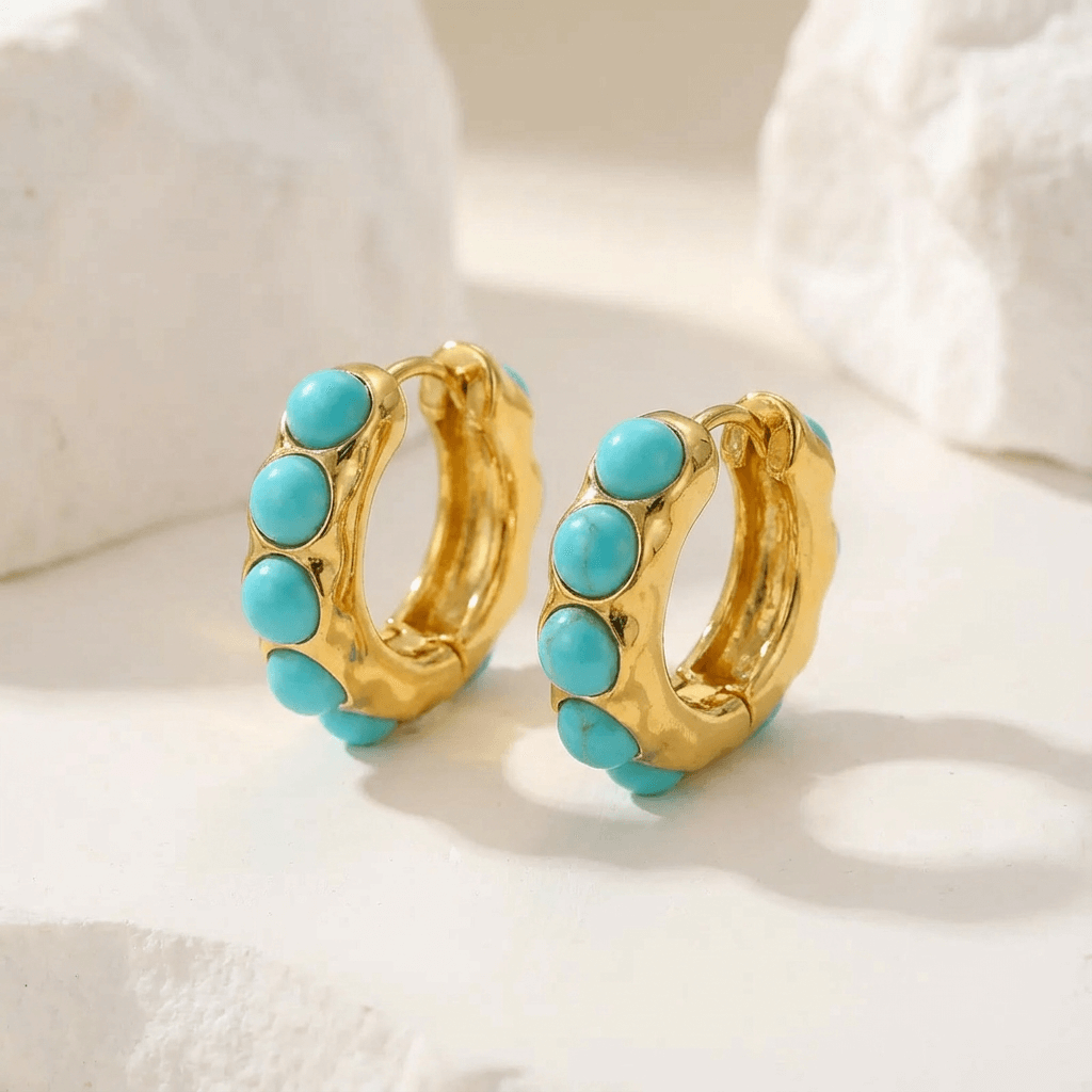 Sculpted Hoop Earrings in Turquoise Stone