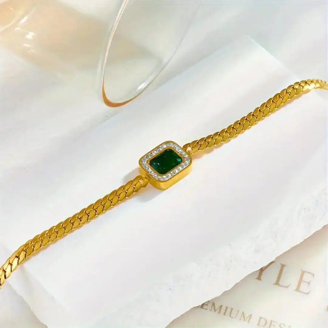 Pulsera Enlace de Esmeralda Dorada Radiante