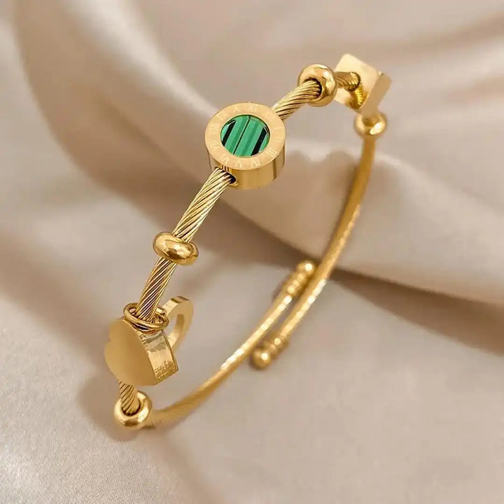 Pulsera de Encanto de Esmeralda Dorada