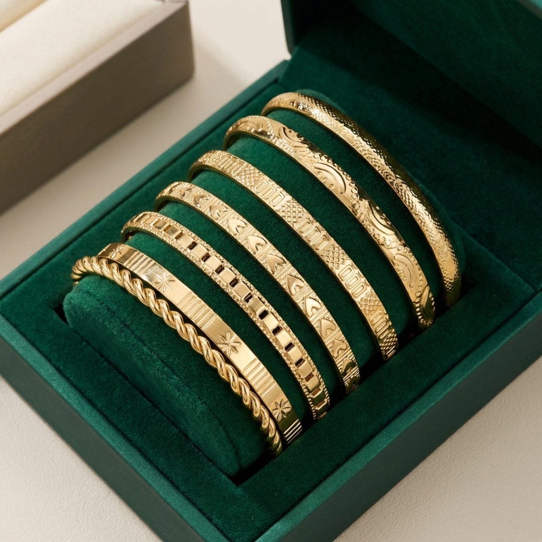 Conjunto de Pulseras de Brazalete Abierto de Oro
