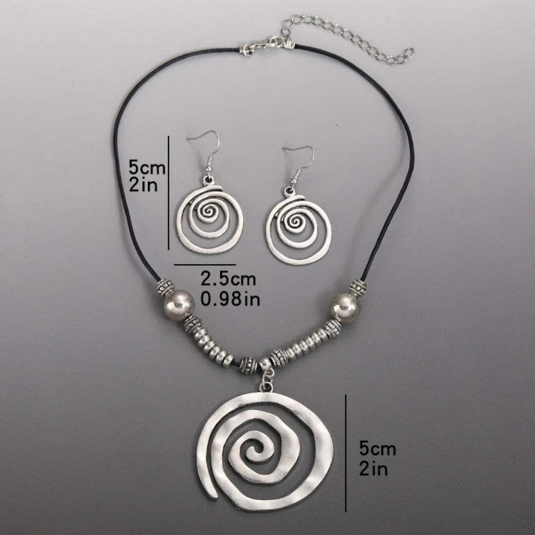 Conjunto de Collar y Pendientes con Diseño de Espiral Plateada
