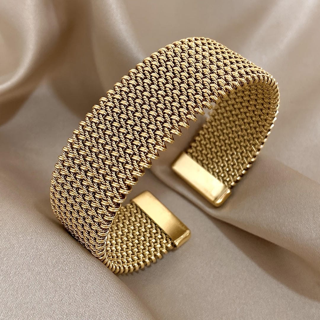 Pulsera Ajustable de Oro Dorado Trenzada