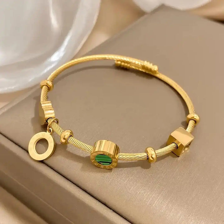 Pulsera de Encanto de Esmeralda Dorada