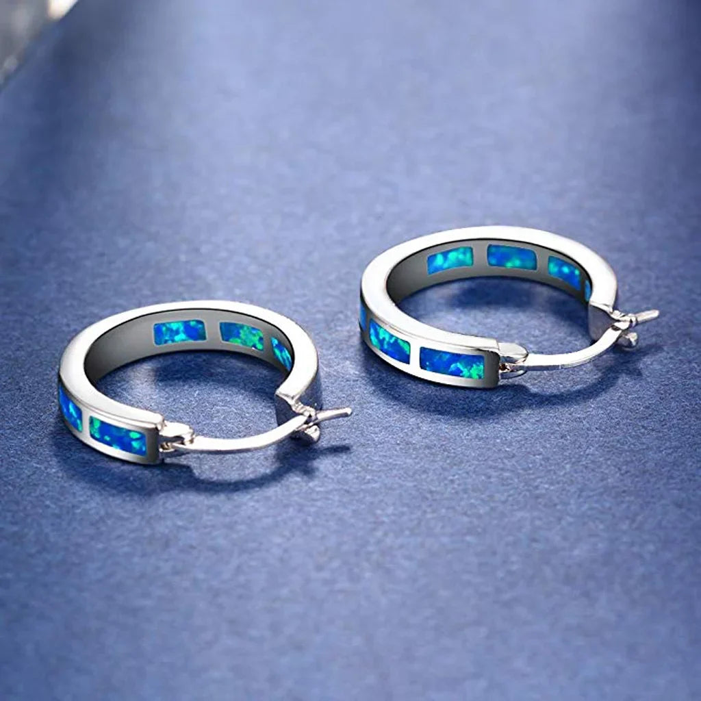 Pendientes de Aro Circular de Ópalo de Fuego Azul Chic