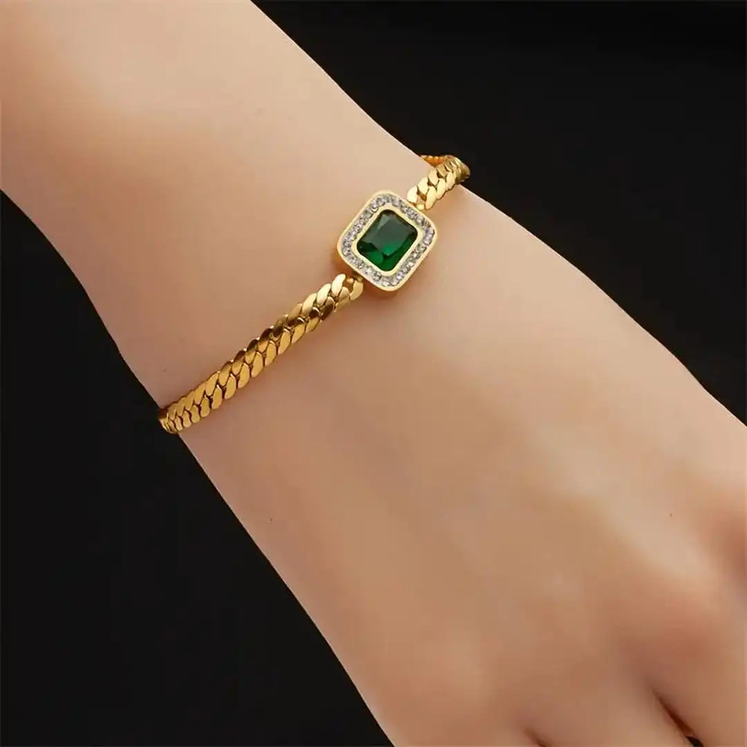 Pulsera Enlace de Esmeralda Dorada Radiante