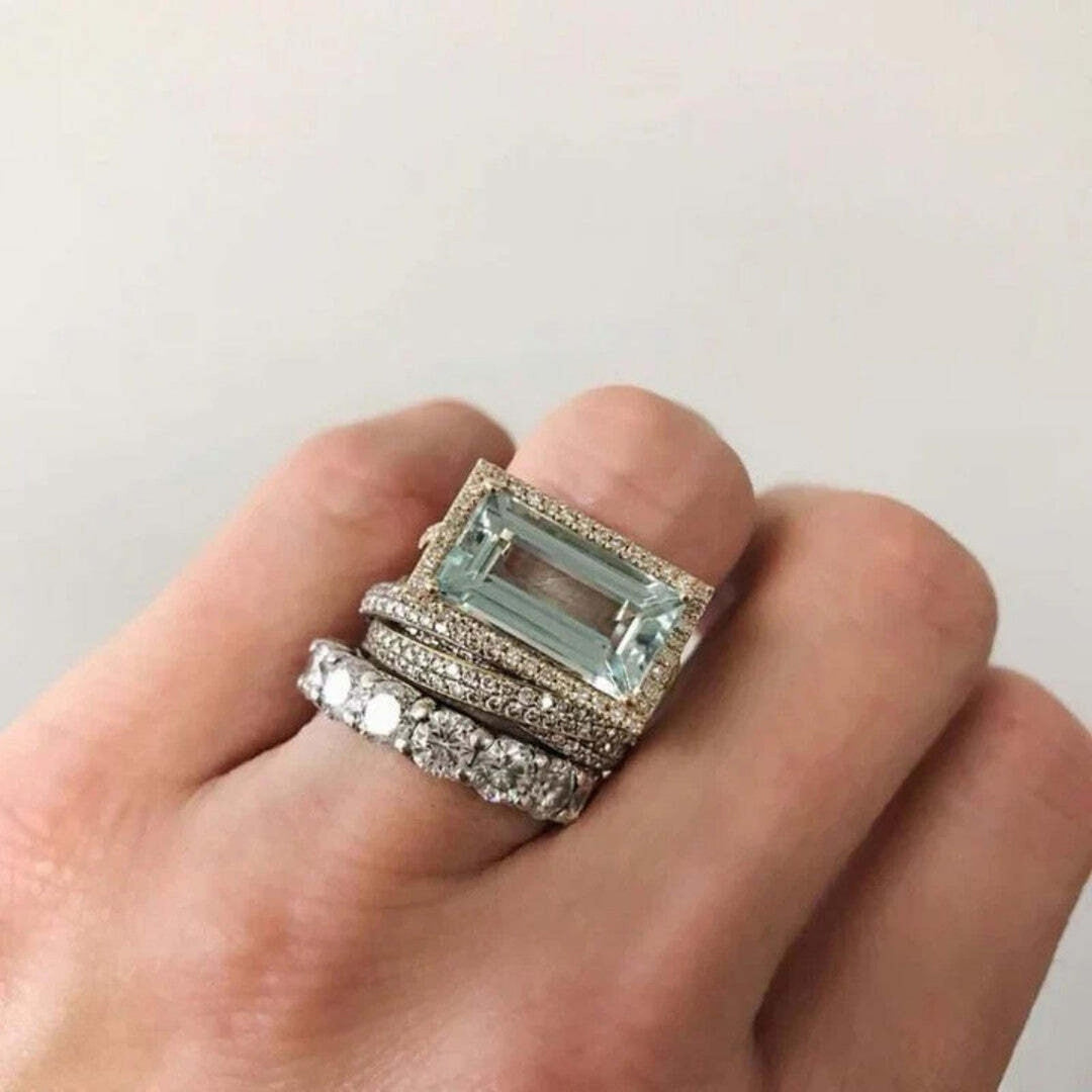Vintage Silver Plated Turquoise Glass Ring Set