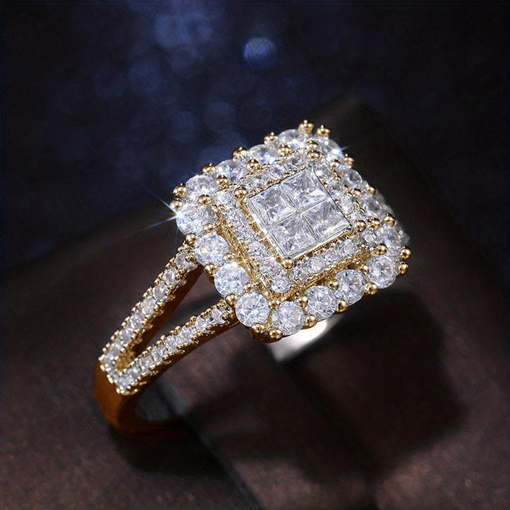 Anillo de Boda de Zirconia en Forma Cuadrada