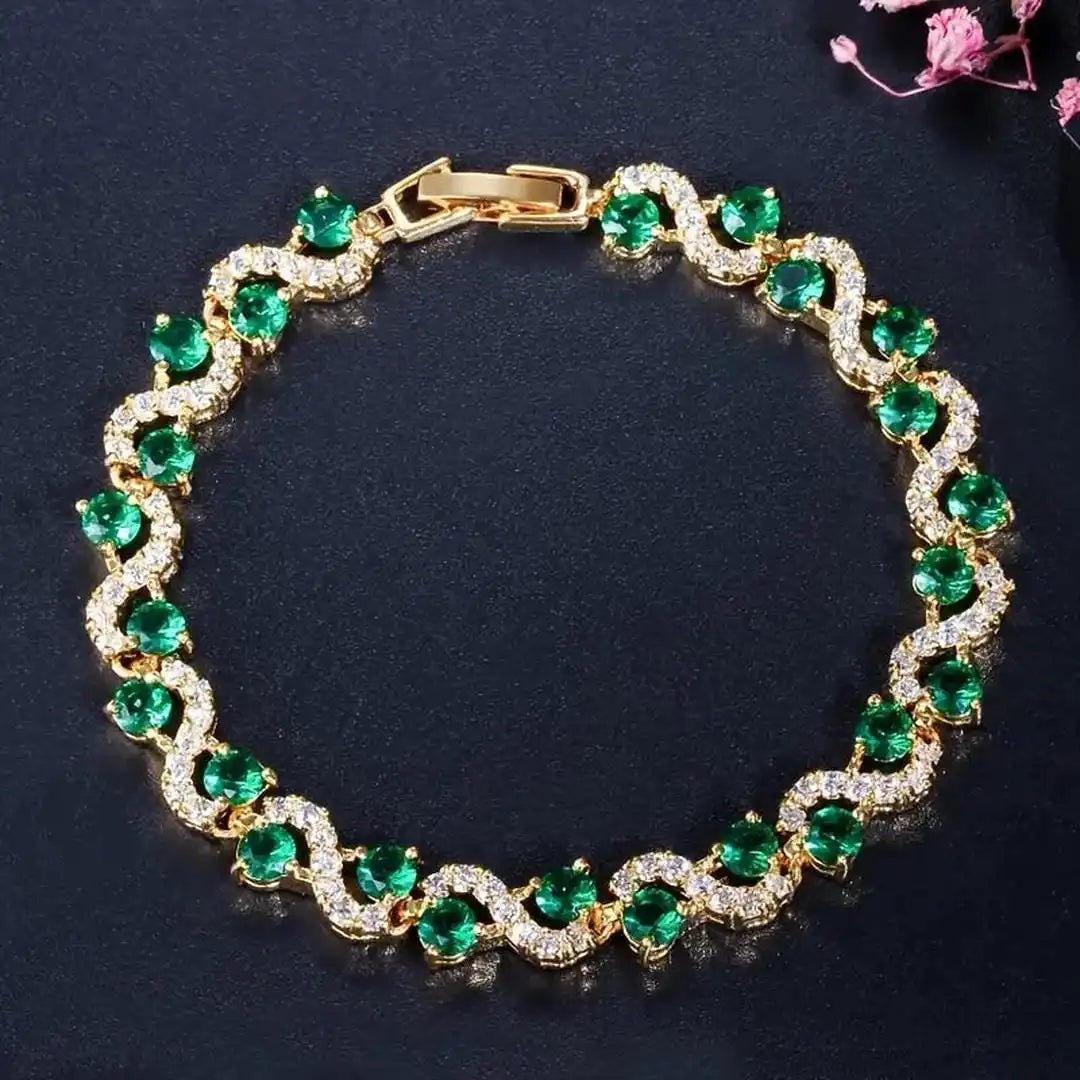 Gold Bracelet with Emerald Crystals
