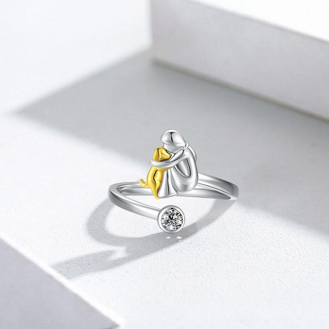 Anillo de Perro de Plata Esterlina 925 con Circonitas – Ajustable y Hecho a Mano