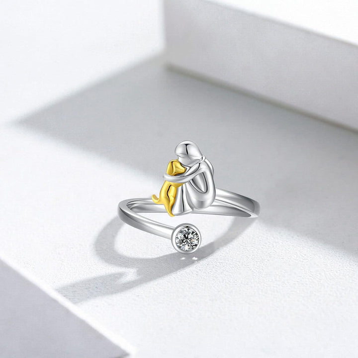 Anillo de Perro de Plata Esterlina 925 con Circonitas – Ajustable y Hecho a Mano