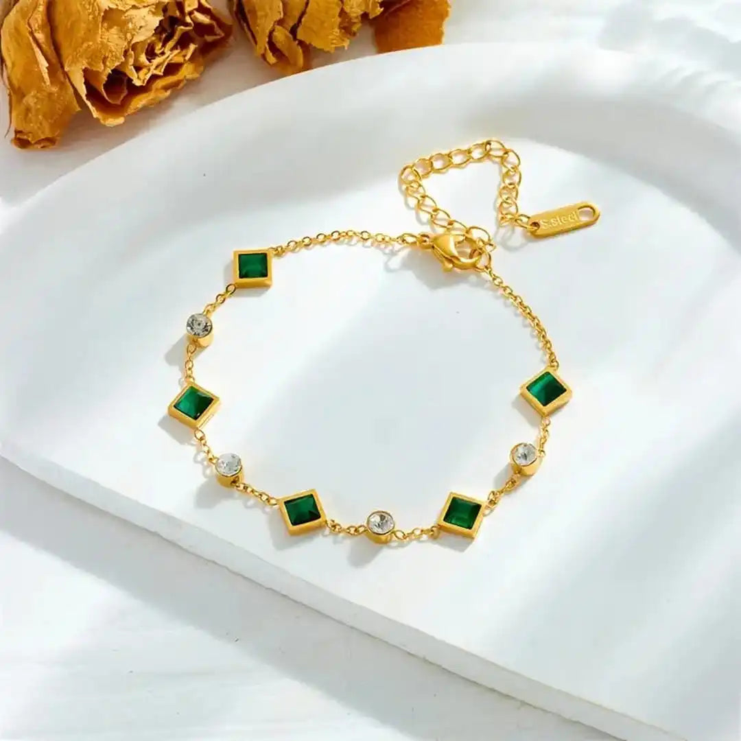 Pulsera de Estación Cuadrada Esmeralda Elegante