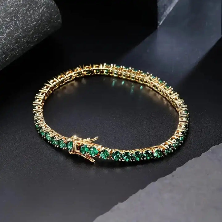 Pulsera de Tenis Clásica de Esmeralda y Oro