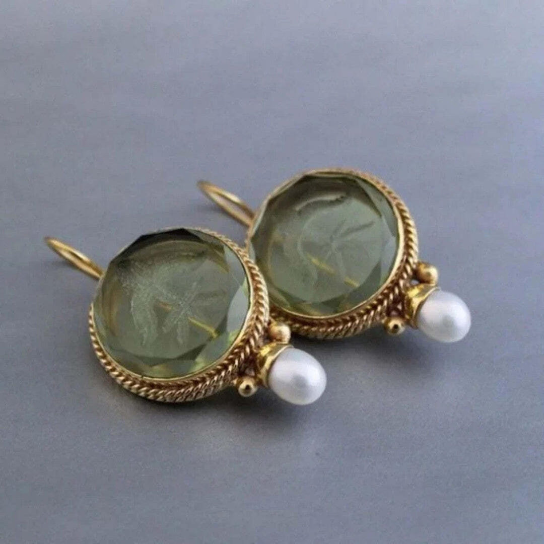 Pendientes de Perlas de Piedra de Jade Antiguo