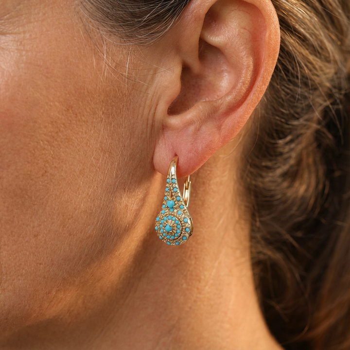 Pendientes de Oro en Forma de Lágrima con Mosaico Turquesa
