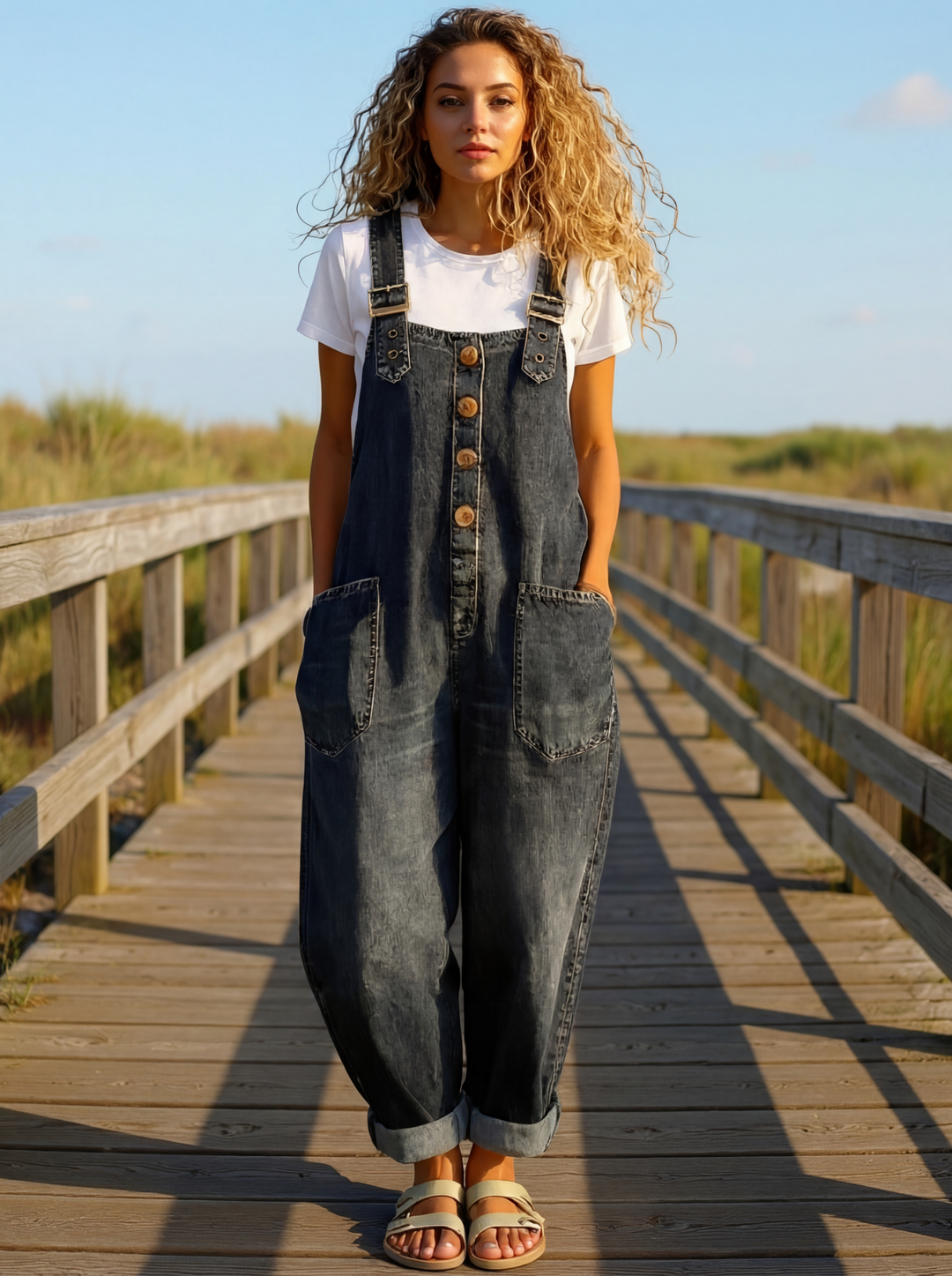 Rocio | Casual denim jumpsuit with adjustable buckle.