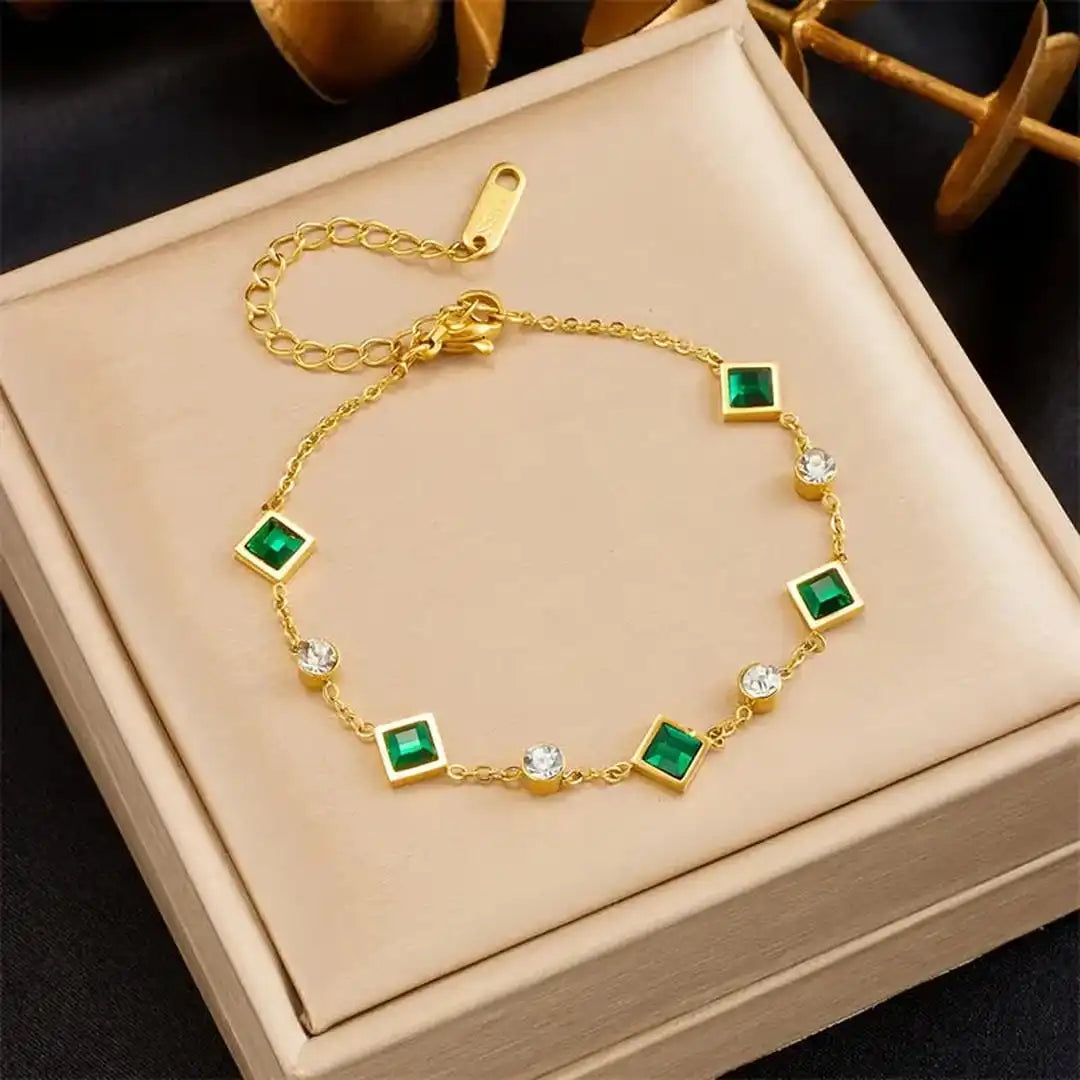 Pulsera de Estación Cuadrada Esmeralda Elegante