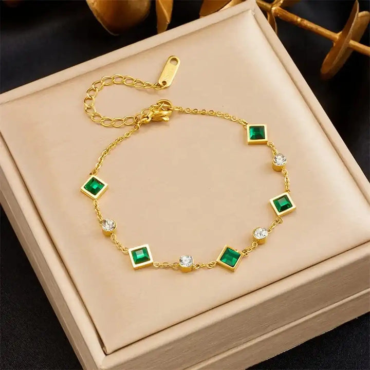 Pulsera de Estación Cuadrada Esmeralda Elegante