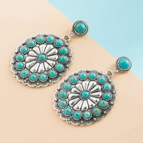 Pendientes Vintage de Medallón Turquesa y Perla