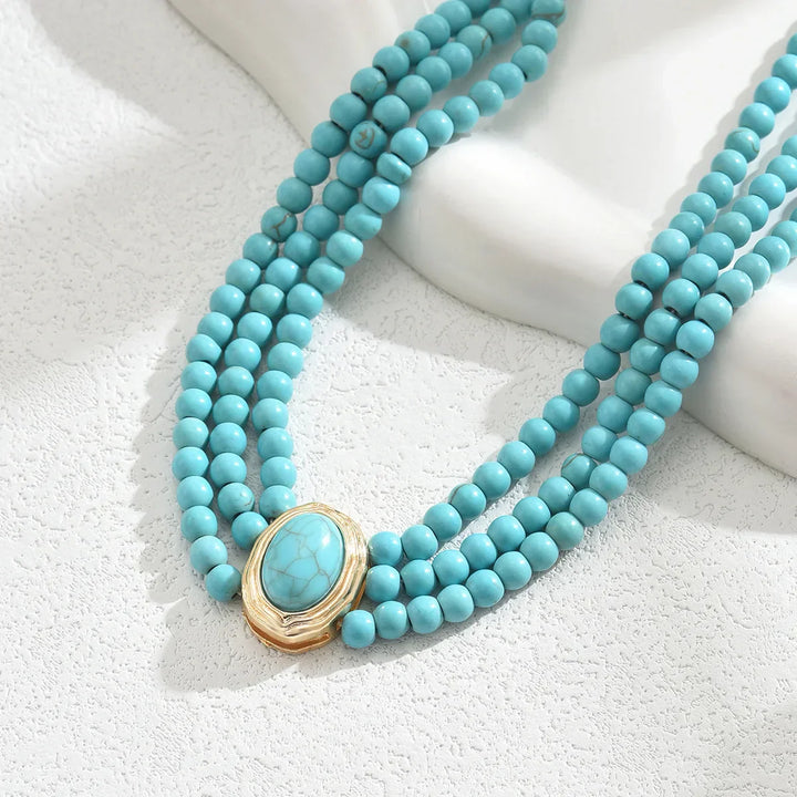 Collar Elegante Vintage de Cuentas Turquesa