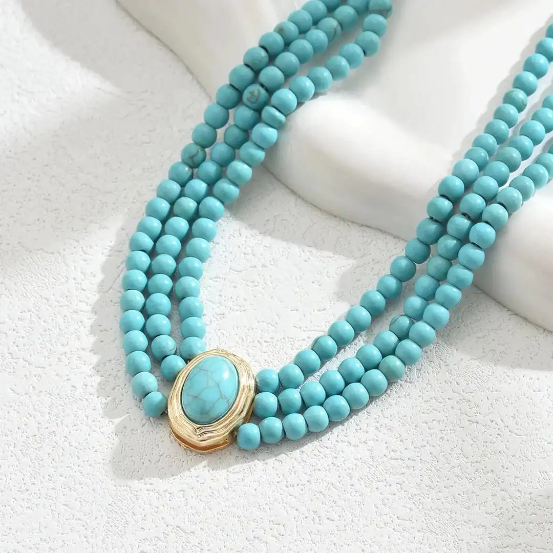 Collar de cuentas turquesa vintage elegante