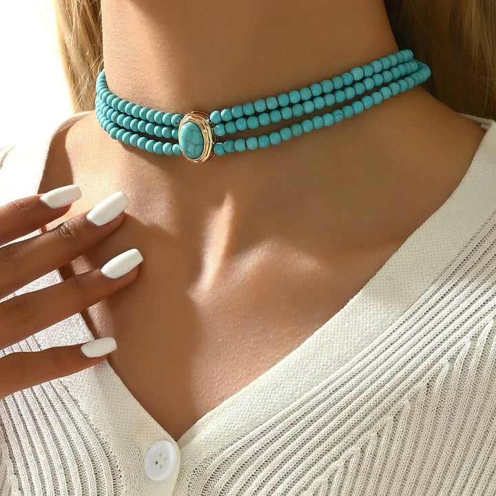Collar Elegante Vintage de Cuentas Turquesa