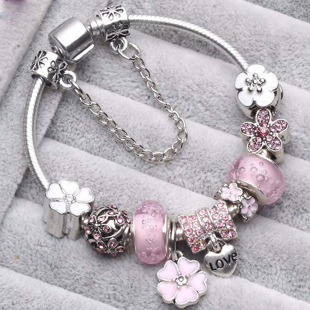 Pulsera Elegante Rosa Vintage de Plata