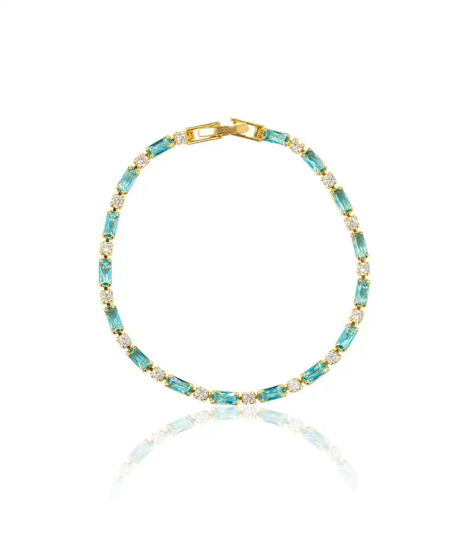 Pulsera de Piedra Turquesa de Zirconio Dorado