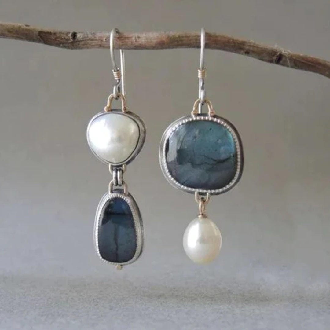 Pendientes de Perla con Piedra Azul Vintage