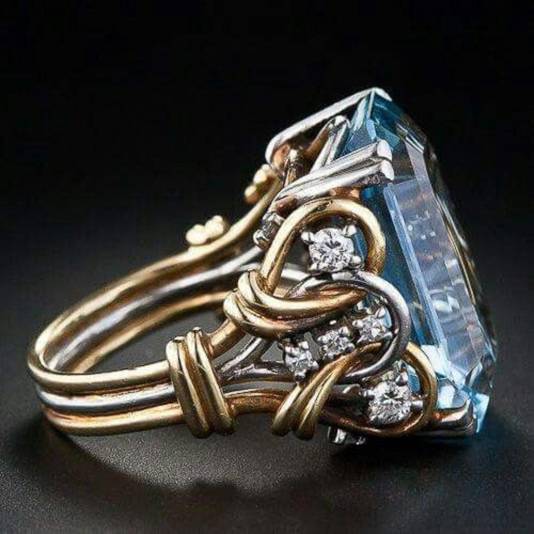 Vintage Blue Zirconia Gold Plated Ring