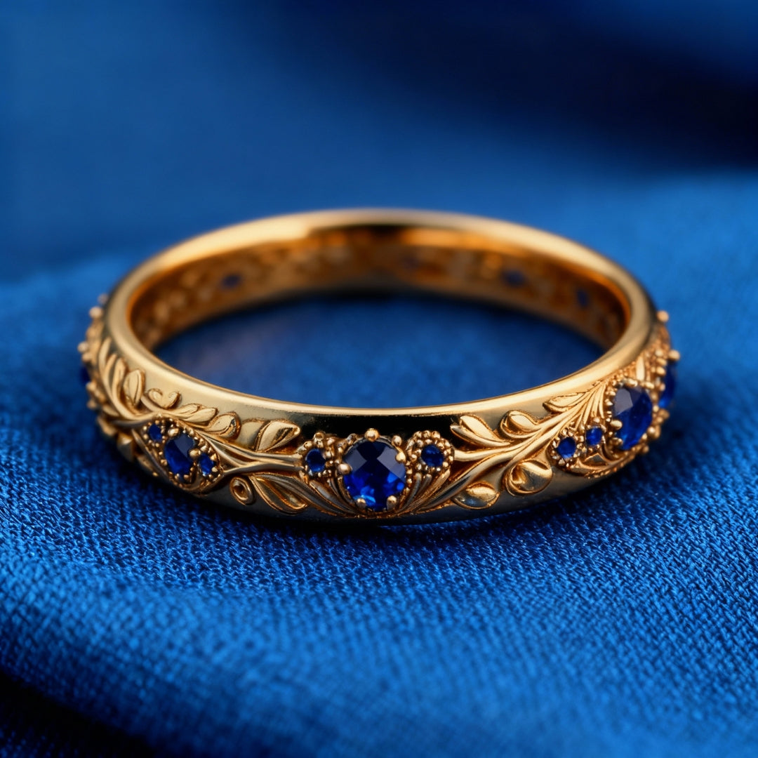 Anillo de Hoja de Circón Azul Exótico Fino