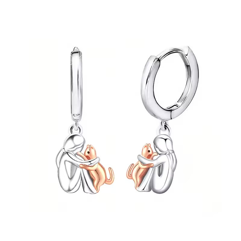 Collar con Colgante de Abrazo de Gato y Pendientes de Regalo – Oferta por Tiempo Limitado
